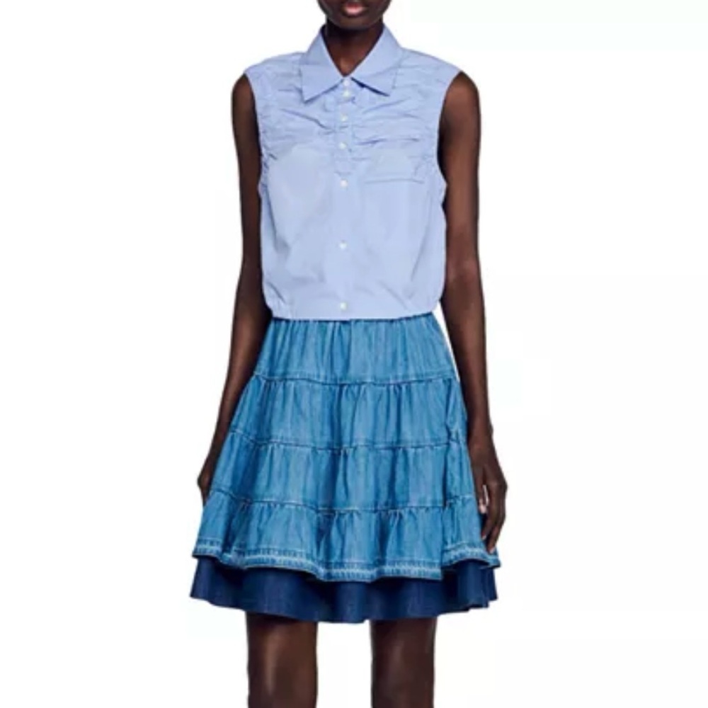 Sandro Blue Layered Skater Skirt